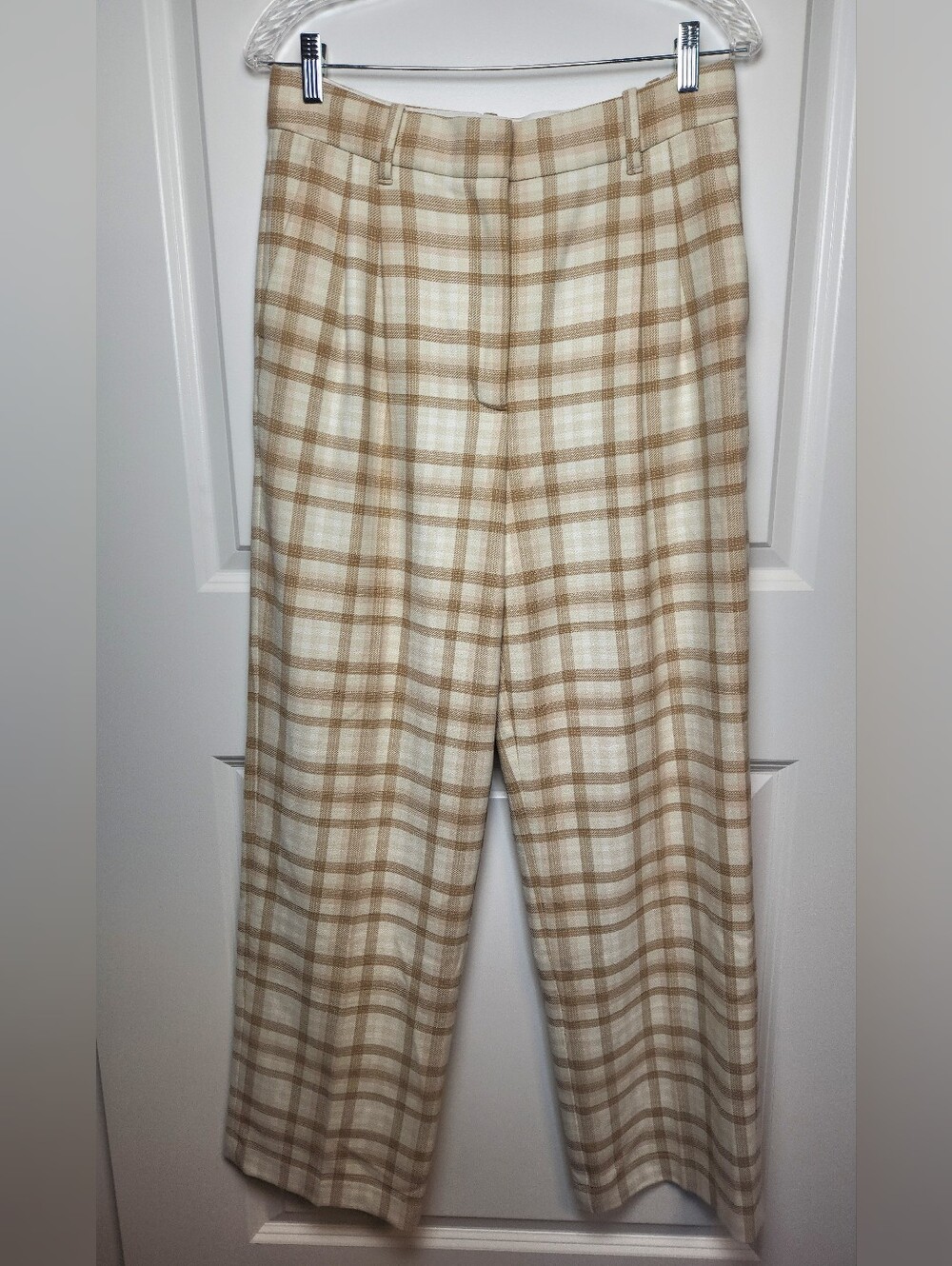 Wilfred Cream And Brown Plaid Trousers Size 10